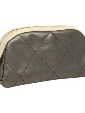 CHANEL Bicolore Pouch PVC Leather Gray CC Auth BA1250